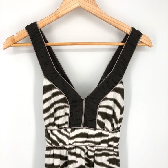 Banana Republic Linen Sun Dress Womens 0 Zebra Print Brown 100% Linen Cross Back - Picture 2 of 13